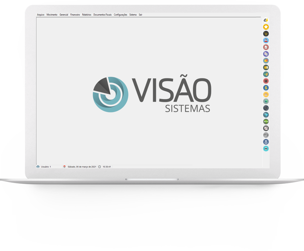 ERP Visão Sistemas exibido em um notebook